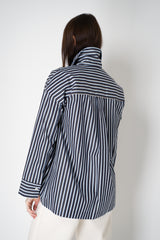Odeeh Jewel Embellished Multi Stripe Blouse in Navy Mix Vancouver. Shop Online or in Store.