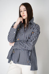 Odeeh Jewel Embellished Multi Stripe Blouse in Navy Mix Vancouver. Shop Online or in Store.