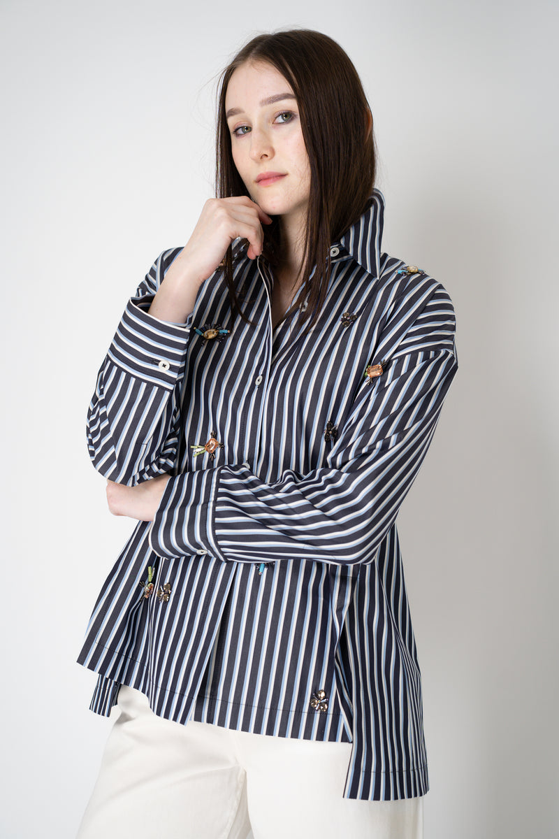 Odeeh Jewel Embellished Multi Stripe Blouse in Navy Mix Vancouver. Shop Online or in Store.