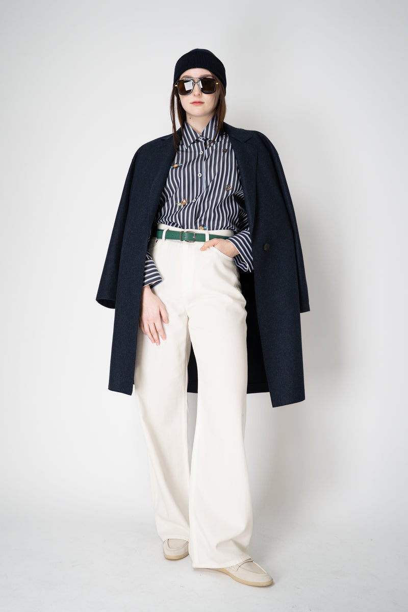 Odeeh Jewel Embellished Multi Stripe Blouse in Navy Mix Vancouver. Shop Online or in Store.