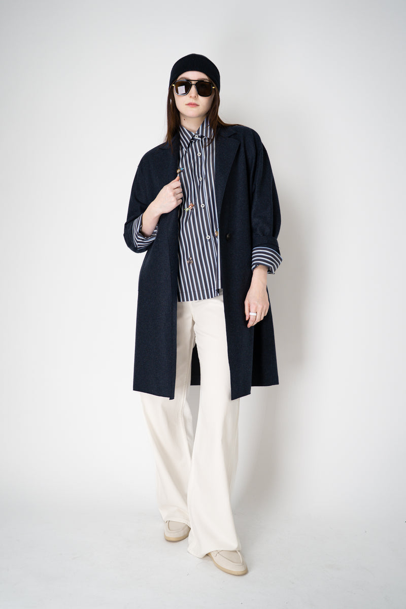 Odeeh Jewel Embellished Multi Stripe Blouse in Navy Mix Vancouver. Shop Online or in Store.