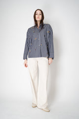 Odeeh Jewel Embellished Multi Stripe Blouse in Navy Mix Vancouver. Shop Online or in Store.