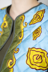 Odeeh Padded Silk Quilted Reversible Jacket in Blue and Green Abstract Floral Print Vancouver. Shop Online or in Store.