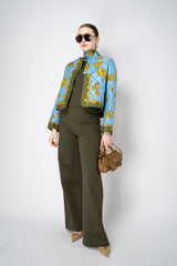 Odeeh Padded Silk Quilted Reversible Jacket in Blue and Green Abstract Floral Print Vancouver. Shop Online or in Store.