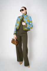 Odeeh Padded Silk Quilted Reversible Jacket in Blue and Green Abstract Floral Print Vancouver. Shop Online or in Store.