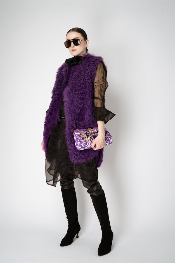 Odeeh Reversible Leather Shearling Vest in Eggplant Purple Vancouver. Shop Online or in Store.