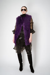 Odeeh Reversible Leather Shearling Vest in Eggplant Purple Vancouver. Shop Online or in Store.
