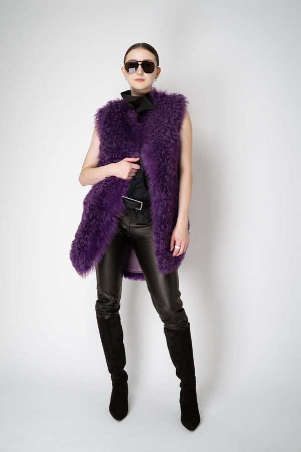Odeeh Reversible Leather Shearling Vest in Eggplant Purple Vancouver. Shop Online or in Store.