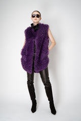 Odeeh Reversible Leather Shearling Vest in Eggplant Purple Vancouver. Shop Online or in Store.