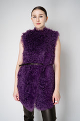 Odeeh Reversible Leather Shearling Vest in Eggplant Purple Vancouver. Shop Online or in Store.