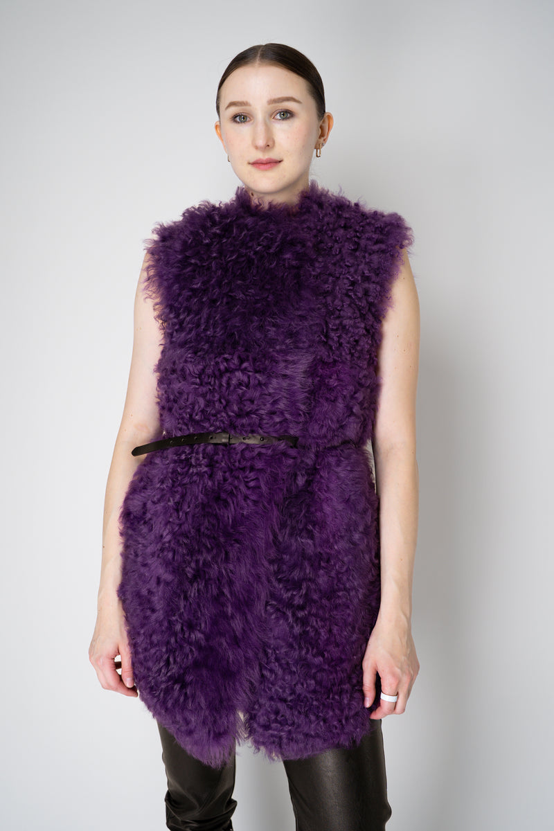 Odeeh Reversible Leather Shearling Vest in Eggplant Purple Vancouver. Shop Online or in Store.