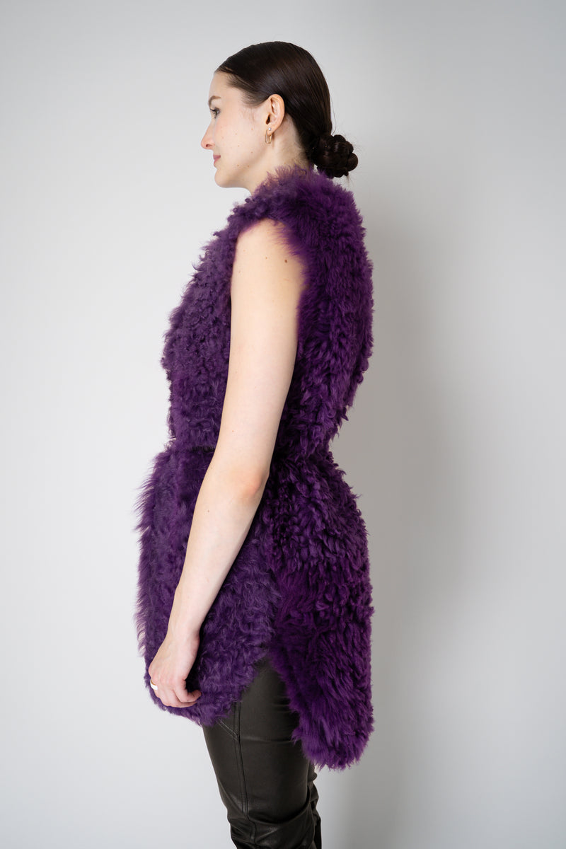 Odeeh Reversible Leather Shearling Vest in Eggplant Purple Vancouver. Shop Online or in Store.