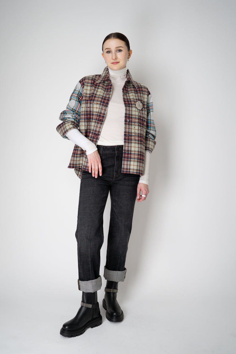 Odeeh Rhinestone Embellished Flannel Top in Multicolour Plaid Vancouver. Shop Online or in Store.