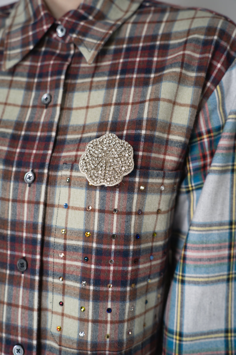 Odeeh Rhinestone Embellished Flannel Top in Multicolour Plaid Vancouver. Shop Online or in Store.