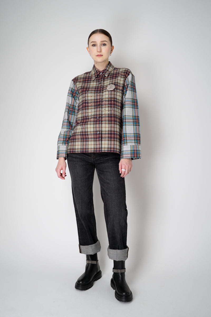 Odeeh Rhinestone Embellished Flannel Top in Multicolour Plaid Vancouver. Shop Online or in Store.