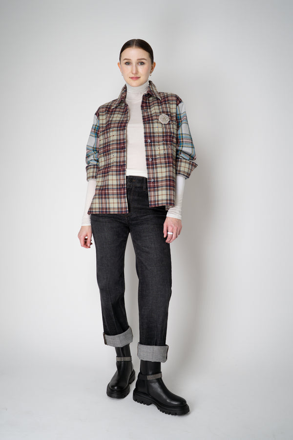 Odeeh Rhinestone Embellished Flannel Top in Multicolour Plaid Vancouver. Shop Online or in Store.