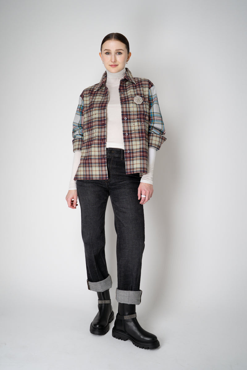 Odeeh Rhinestone Embellished Flannel Top in Multicolour Plaid Vancouver. Shop Online or in Store.