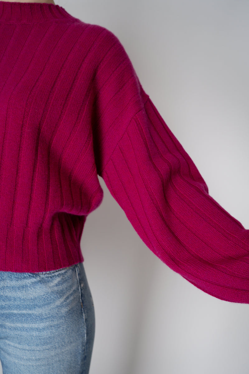 Odeeh Ribbed Knit Cashmere Crew Neck Pullover in Fuchsia Vancouver. Shop Online or in Store.