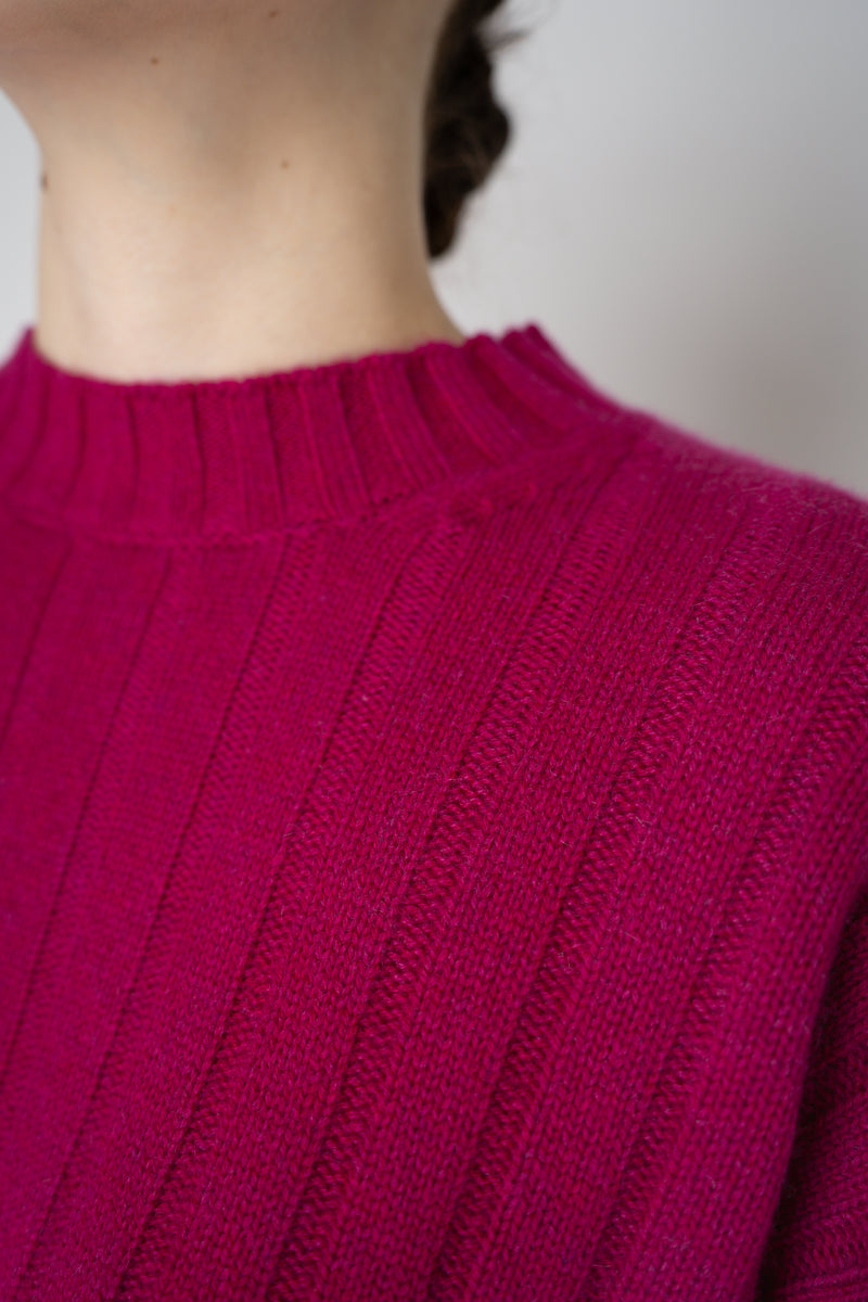 Odeeh Ribbed Knit Cashmere Crew Neck Pullover in Fuchsia Vancouver. Shop Online or in Store.