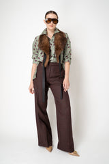 Odeeh Silk Twill A-line Blouse with Telephone Print in Sage Green