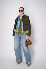 Odeeh Silk Voile Graphic Blouse in Blue and Green Abstract Floral Print Vancouver. Shop Online or in Store.