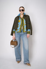 Odeeh Silk Voile Graphic Blouse in Blue and Green Abstract Floral Print Vancouver. Shop Online or in Store.