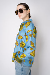 Odeeh Silk Voile Graphic Blouse in Blue and Green Abstract Floral Print Vancouver. Shop Online or in Store.