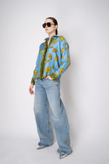 Odeeh Silk Voile Graphic Blouse in Blue and Green Abstract Floral Print Vancouver. Shop Online or in Store.