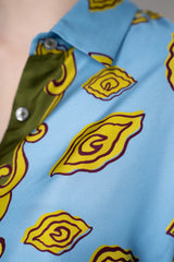 Odeeh Silk Voile Graphic Blouse in Blue and Green Abstract Floral Print Vancouver. Shop Online or in Store.