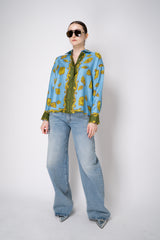 Odeeh Silk Voile Graphic Blouse in Blue and Green Abstract Floral Print Vancouver. Shop Online or in Store.
