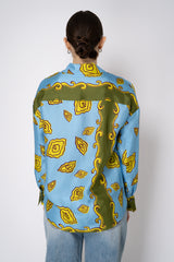Odeeh Silk Voile Graphic Blouse in Blue and Green Abstract Floral Print Vancouver. Shop Online or in Store.
