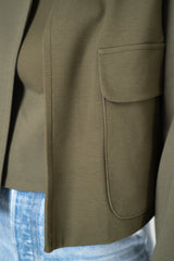 Odeeh Single Breasted Boxy Punto Milano Jacket in Dark Khaki Vancouver. Shop Online or in Store.