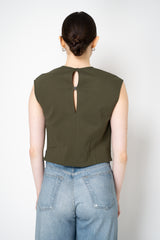 Odeeh Stretch Knit Punto Milano Sleeveless Tops in Dark Khaki Vancouver. Shop Online or in Store.