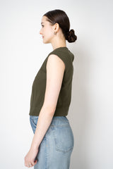 Odeeh Stretch Knit Punto Milano Sleeveless Tops in Dark Khaki Vancouver. Shop Online or in Store.