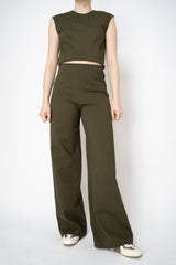 Odeeh Stretch Knit Punto Milano Super Wide Trousers in Dark Khaki Vancouver. Shop Online or in Store.