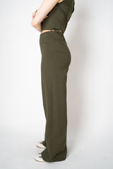 Odeeh Stretch Knit Punto Milano Super Wide Trousers in Dark Khaki Vancouver. Shop Online or in Store.