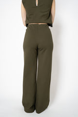 Odeeh Stretch Knit Punto Milano Super Wide Trousers in Dark Khaki Vancouver. Shop Online or in Store.