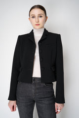 Odeeh Virgin Wool Bouclé Crepe Cropped Blazer Jacket in Jet Black Vancouver. Shop Online or in Store.