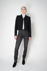 Odeeh Virgin Wool Bouclé Crepe Cropped Blazer Jacket in Jet Black Vancouver. Shop Online or in Store.
