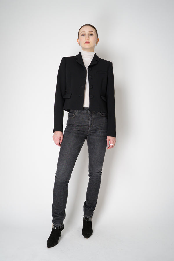 Odeeh Virgin Wool Bouclé Crepe Cropped Blazer Jacket in Jet Black Vancouver. Shop Online or in Store.