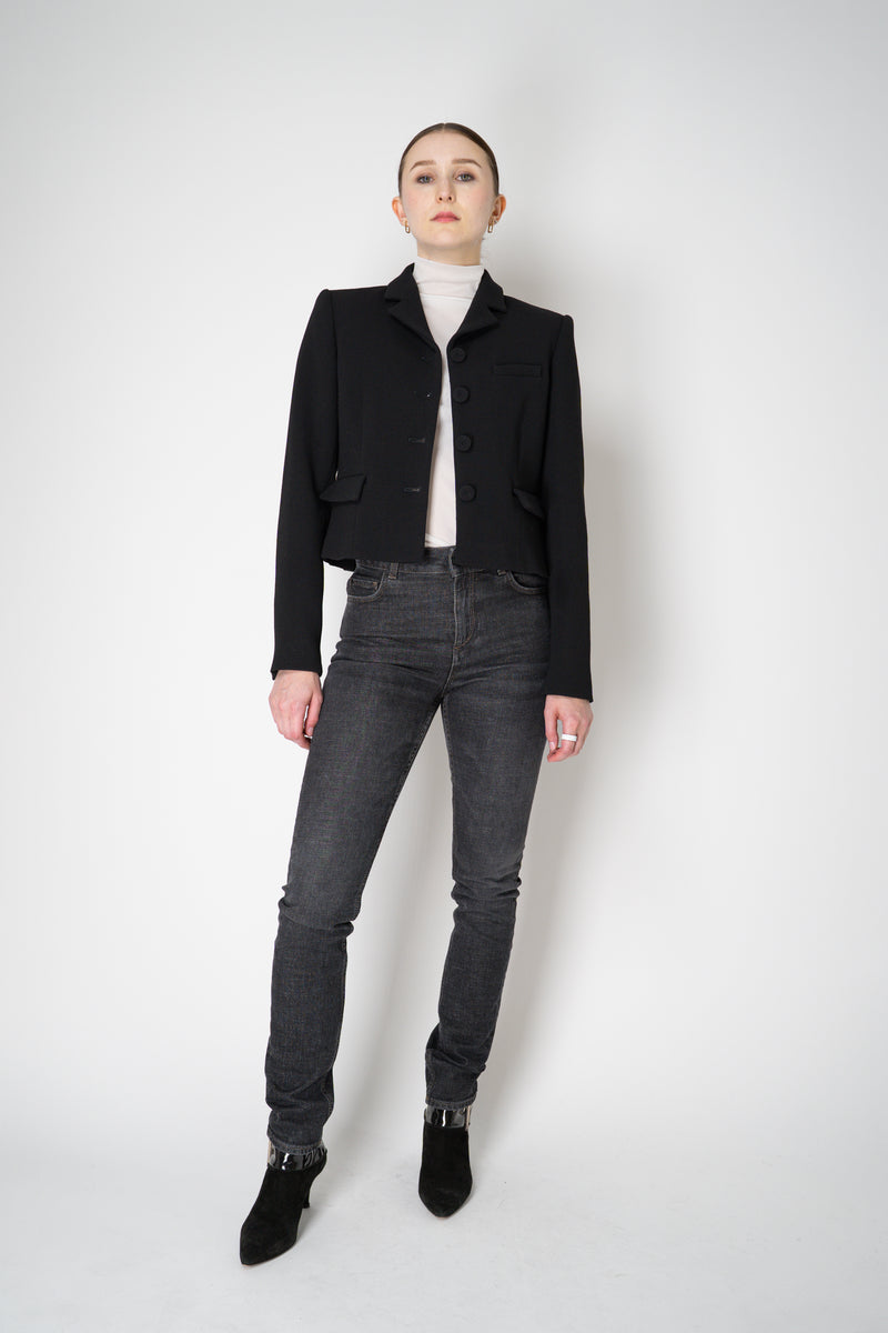 Odeeh Virgin Wool Bouclé Crepe Cropped Blazer Jacket in Jet Black Vancouver. Shop Online or in Store.