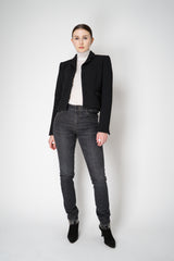 Odeeh Virgin Wool Bouclé Crepe Cropped Blazer Jacket in Jet Black Vancouver. Shop Online or in Store.