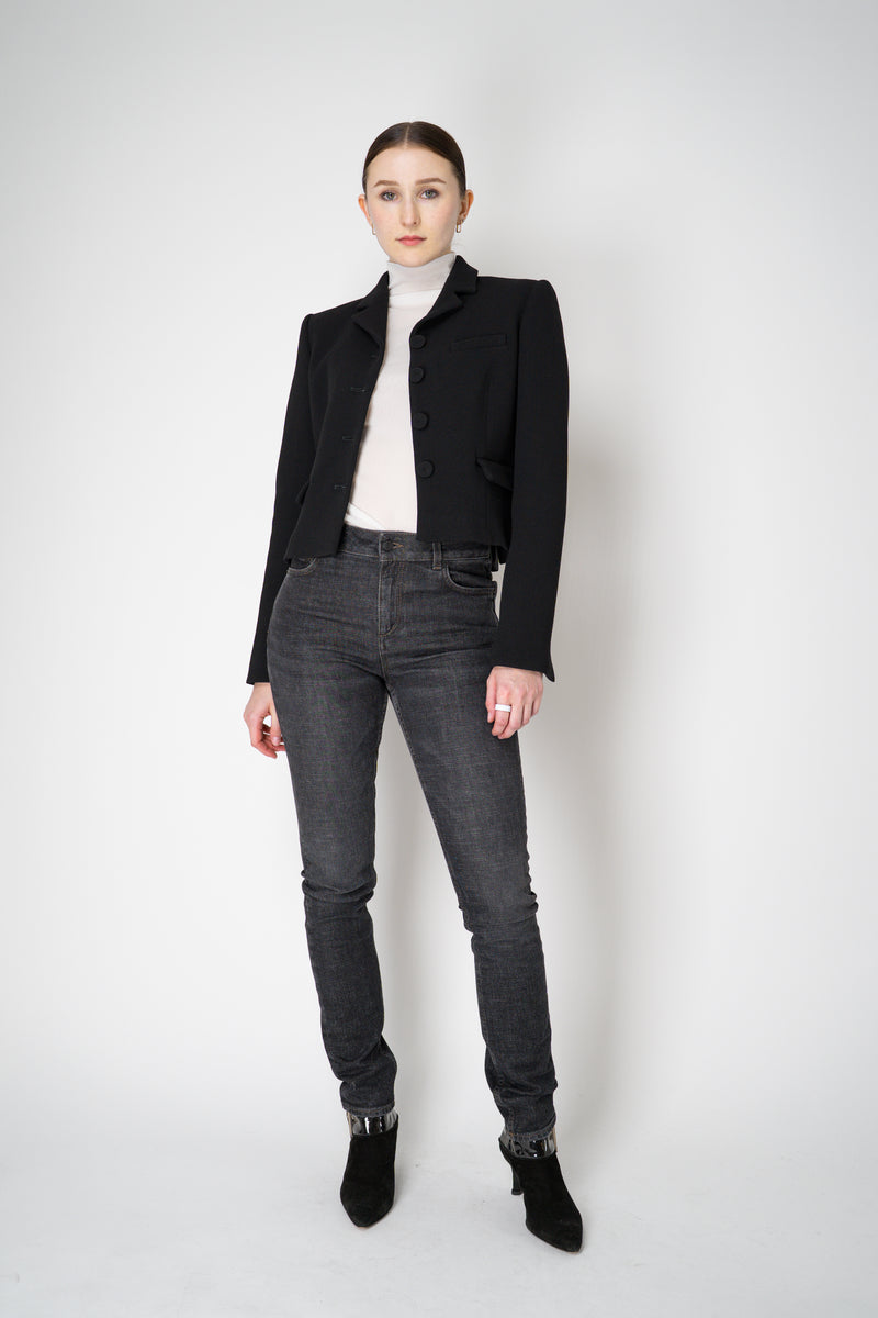 Odeeh Virgin Wool Bouclé Crepe Cropped Blazer Jacket in Jet Black Vancouver. Shop Online or in Store.