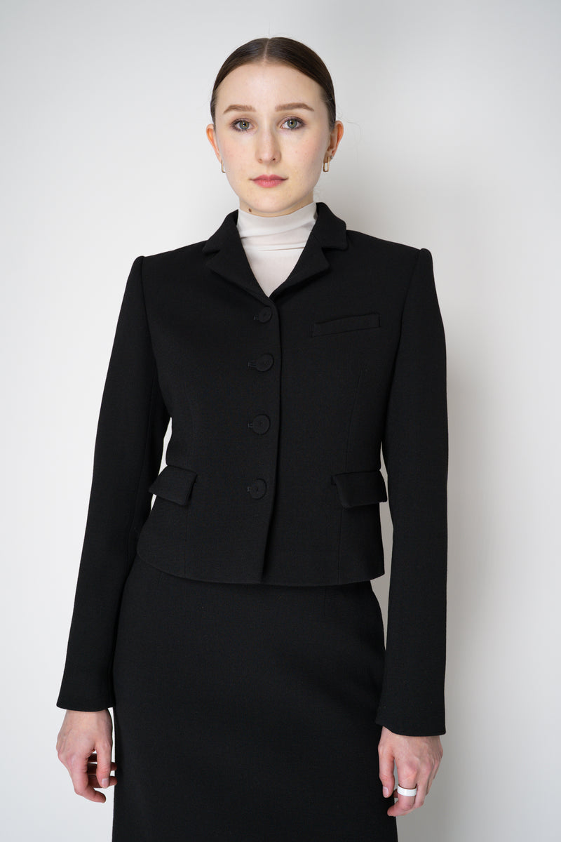Odeeh Virgin Wool Bouclé Crepe Cropped Blazer Jacket in Jet Black Vancouver. Shop Online or in Store.