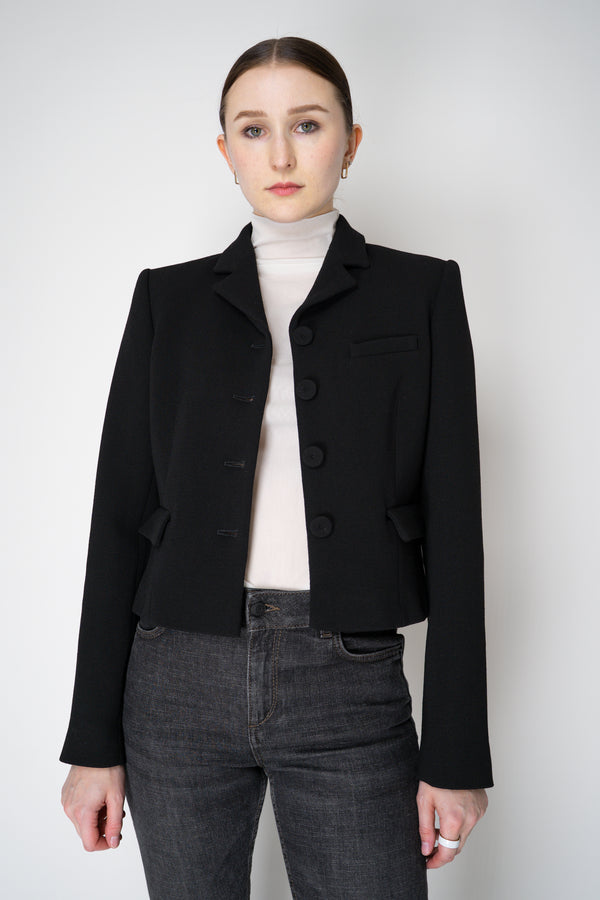 Odeeh Virgin Wool Bouclé Crepe Cropped Blazer Jacket in Jet Black Vancouver. Shop Online or in Store.