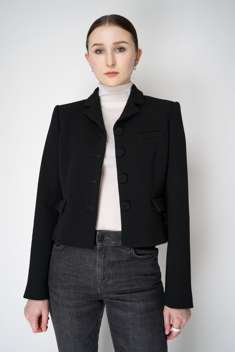 Odeeh Virgin Wool Bouclé Crepe Cropped Blazer Jacket in Jet Black Vancouver. Shop Online or in Store.