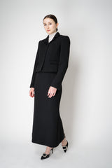 Odeeh Virgin Wool Bouclé Crepe Midi Skirt in Jet Black Vancouver. Shop Online or in Store.