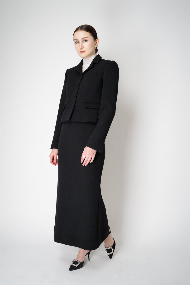 Odeeh Virgin Wool Bouclé Crepe Midi Skirt in Jet Black Vancouver. Shop Online or in Store.