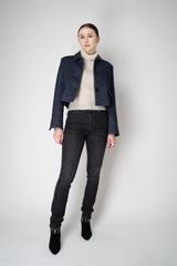 Odeeh Wool Blend Twill Cropped Jacket with Melange Effect in Navy Vancouver. Shop Online or in Store.