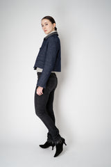 Odeeh Wool Blend Twill Cropped Jacket with Melange Effect in Navy Vancouver. Shop Online or in Store.